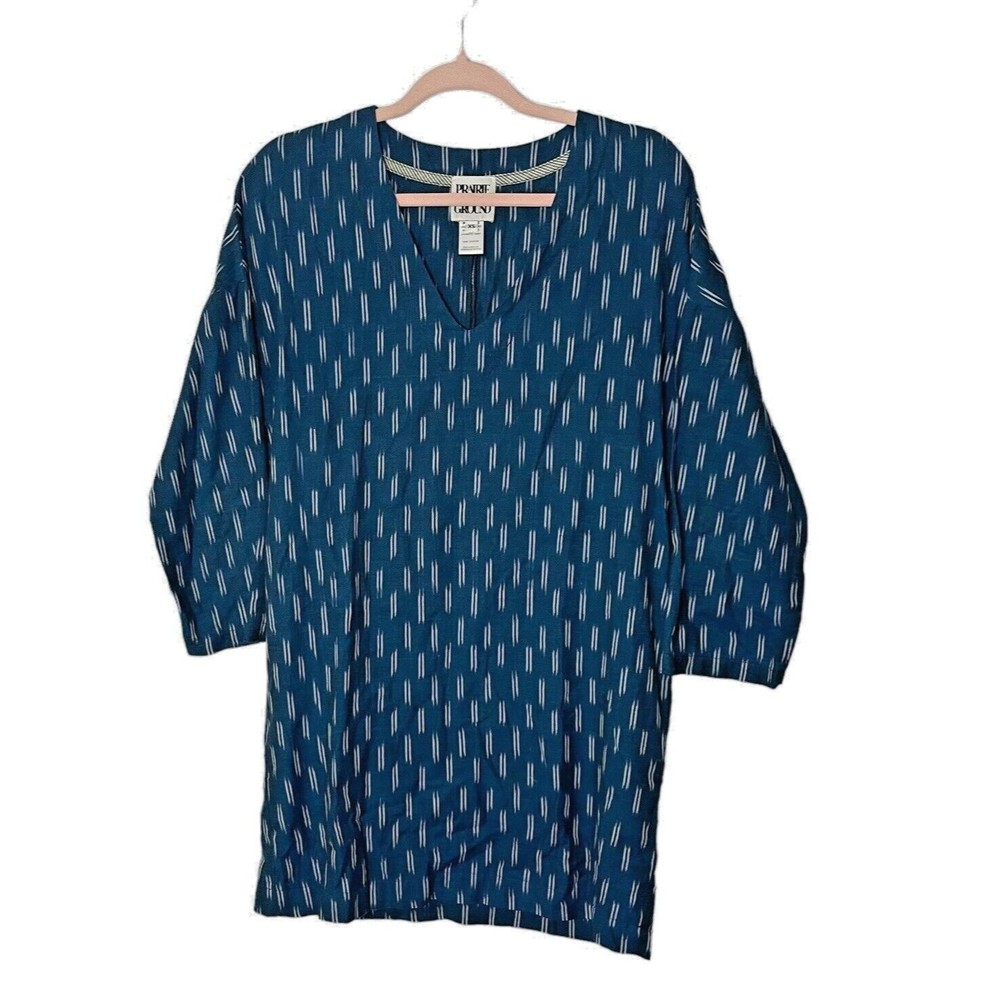 Prairie Underground Teal‎ Woven Cotton Tunic Size XS Patterned Boho